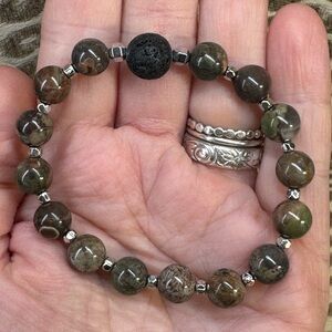 Mushroom Rhyolite Jasper Aromatherapy Lava Rock Crystal Stretch Bracelet Energy